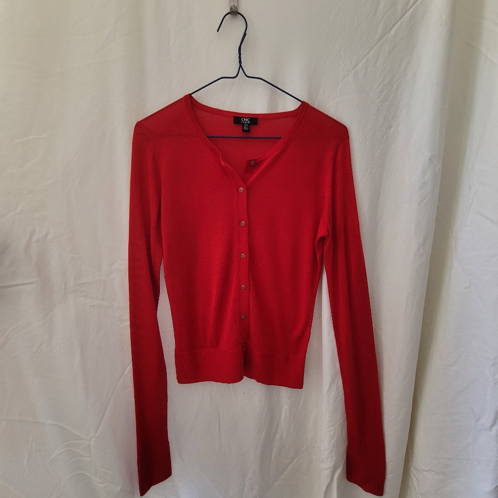 Red Button-Up Women's Cardigan